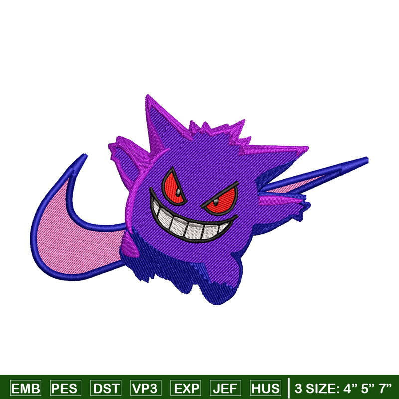 Gengar Nike embroidery design, Pokemon embroidery, nike design, anime design, anime shirt, Digital download.jpg