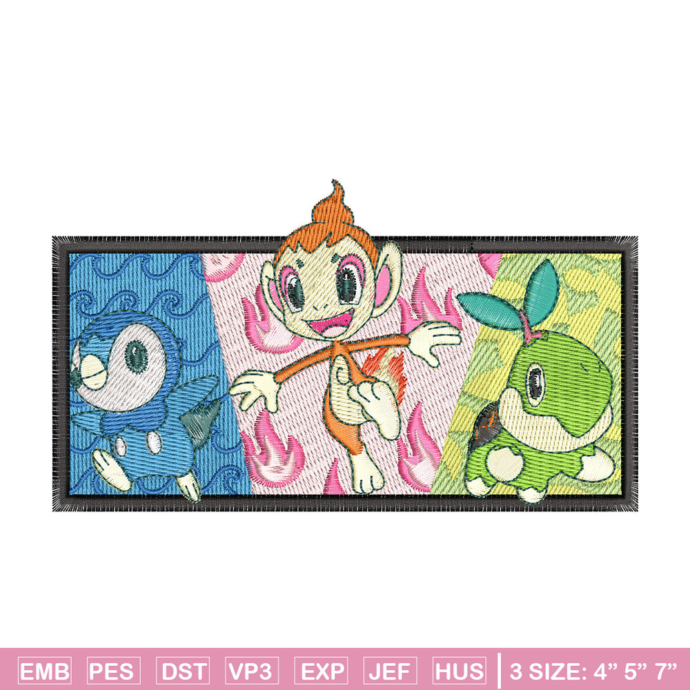 Starter Gen 4 embroidery design, Pokemon embroidery, Anime design, Embroidery shirt, Embroidery file, Digital download.jpg
