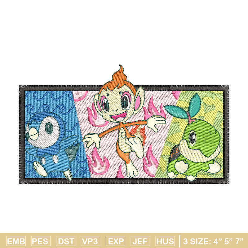 Starter Gen 4 embroidery design, Pokemon embroidery, Anime design, Embroidery shirt, Embroidery file, Digital download.jpg