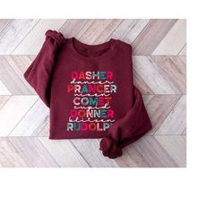 dasher dancer prancer vixen comet cupid donner blitzen rudolph sweatshirt xmas crewneck shirt funny winter hoodie retro