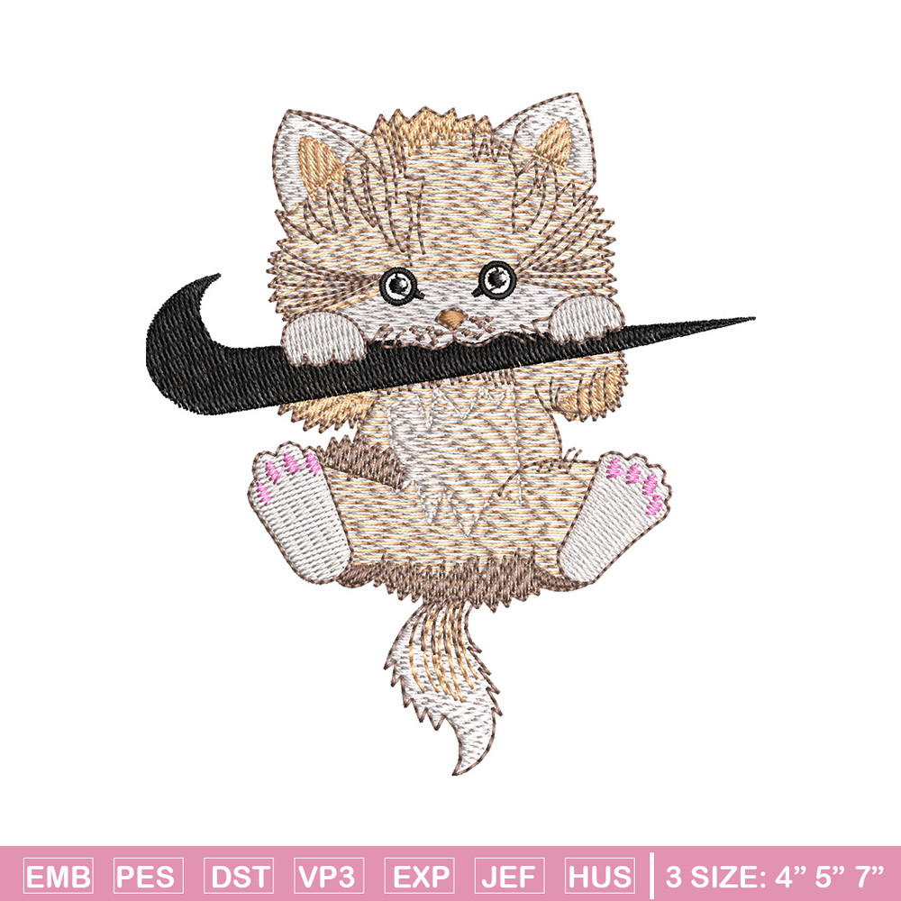 Swoosh cat embroidery design, Cat embroidery, Nike design, Embroidery file, Embroidery shirt, Digital download.jpg