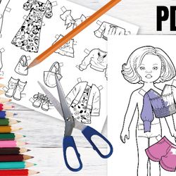 Paper doll for cutting and coloring, Paola Reina doll, Digital paper doll clothes, Doll clothes, Cutting doll, Coloring