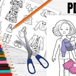 paper doll for cutting and coloring, paola reina doll, digital paper doll clothes, doll clothes, cutting doll, coloring