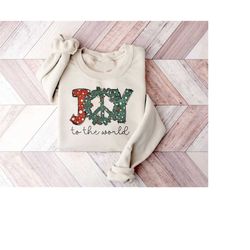 joy to the world peace sign christmas crewneck sweatshirt gift for christmas party, xmas peace shirt, christmas tree swe
