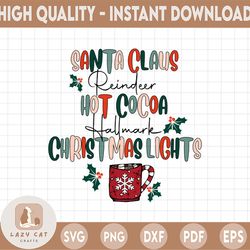 christmas png, santa claus reindeer hot cocoa christmas lights png, christmas sublimation design, retro christmas png, c