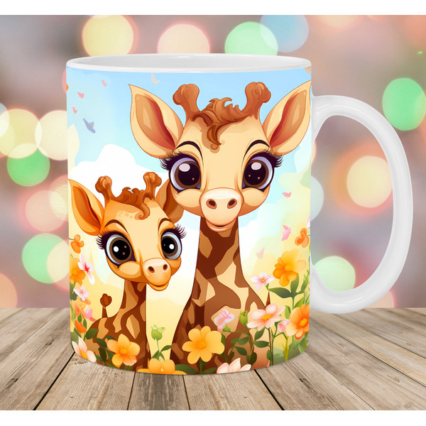 Mum And Baby Giraffe Mug Wrap, 11oz And 15oz Mug Template, Mug Sublimation Design, Mug Wrap Template, Instant Digital Download PNG - 1.jpg