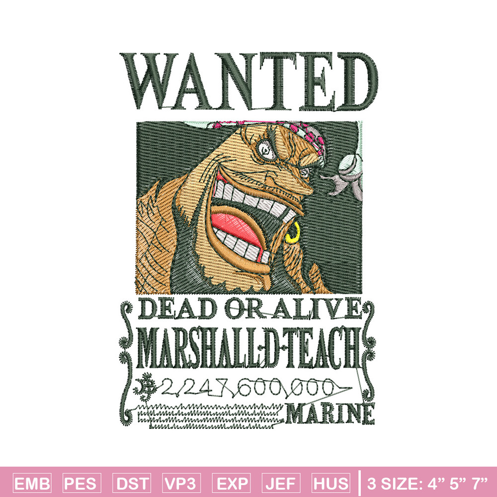 Teach bounty embroidery design, One piece embroidery, Anime design, Embroidery shirt, Embroidery file, Digital download.jpg