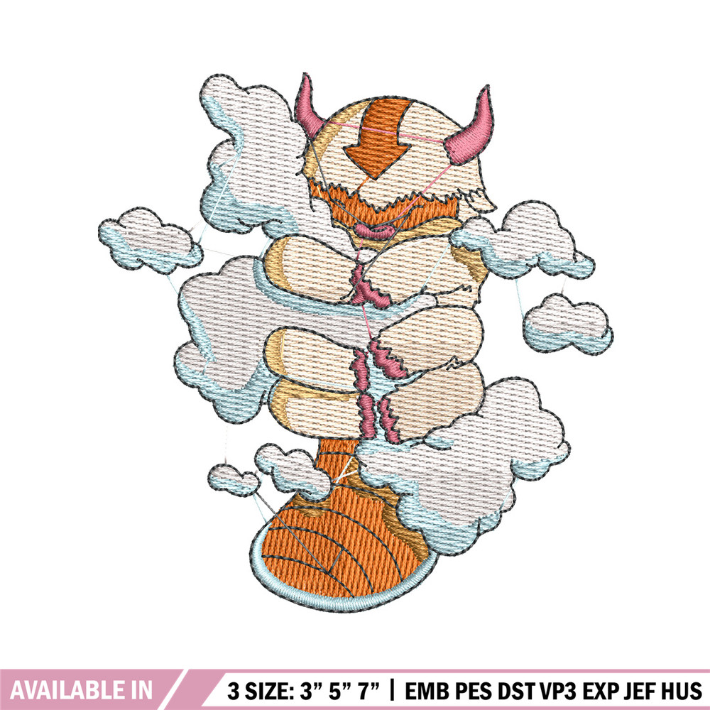 Appa cloud embroidery design, Avatar embroidery, Anime design, Embroidery shirt, Embroidery file, Digital download.jpg