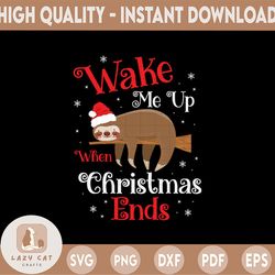 sloth christmas sleeping png, wake up me when it's christmas png, digital download, sloth svg
