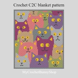 Funny Cats Crochet C2C Graphgan blanket pattern PDF Download