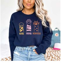 rock paper scissors hoodie, funny cat paw hoodie, unisex crewneck hoodie for cat lover, cat owner hoodie, cat paws hoodi