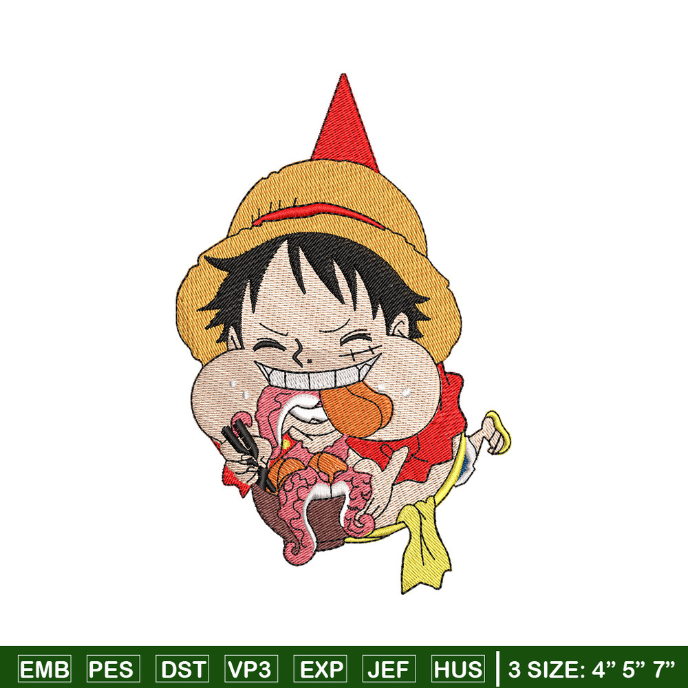 Luffy eating meat embroidery design, One Piece embroidery, logo design, Embroidery shirt, anime shirt, Instant download.jpg