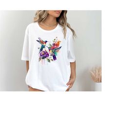 hummingbird shirt, watercolor birds t-shirt, nature tee, watercolor hummingbird, bird watercolor shirt
