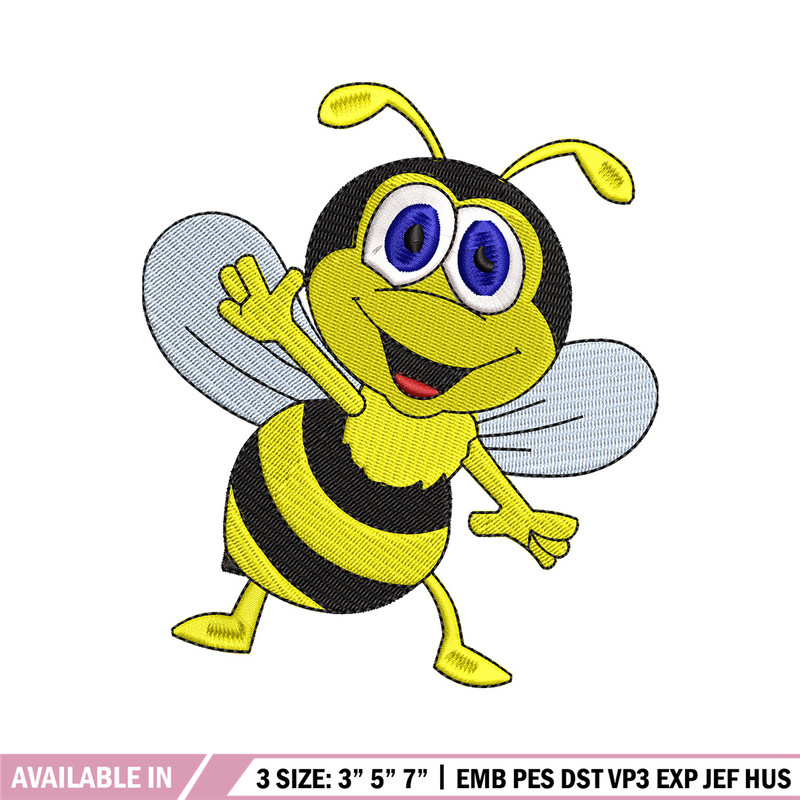 Bee cartoon embroidery design, Bee embroidery, Embroidery file, Embroidery shirt, Emb design, Digital download.jpg