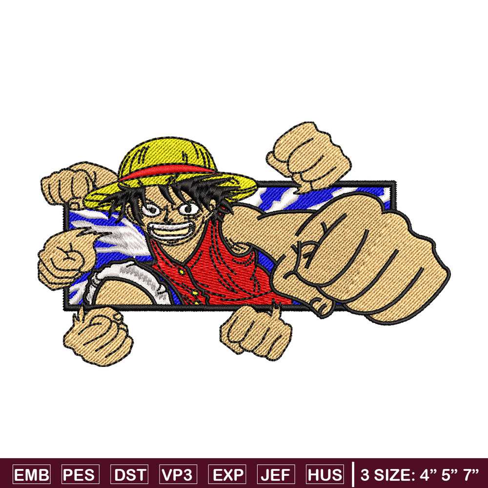 Luffy Punch embroidery design, One Piece embroidery, embroidery file, anime design, anime shirt, Digital download.jpg