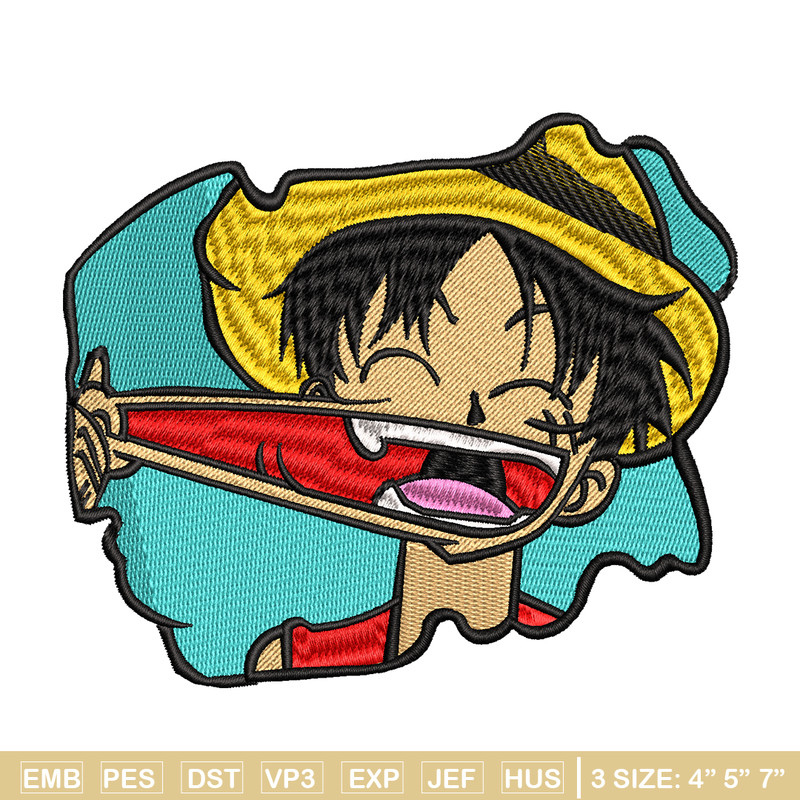 Luffy Laugh embroidery design, One Piece embroidery, embroidery file, anime design, anime shirt, Digital download.jpg