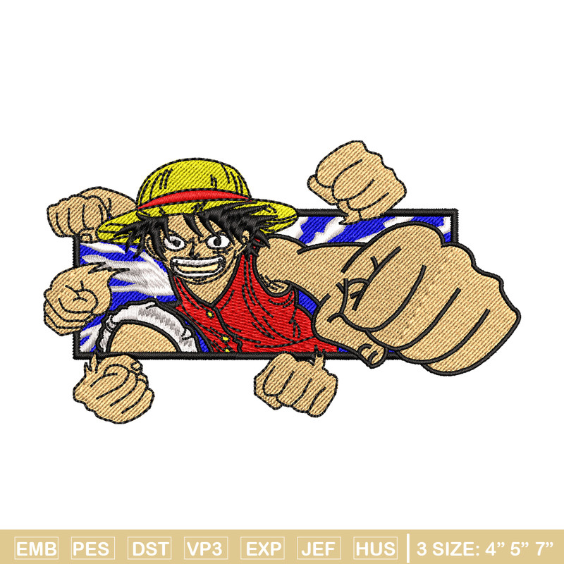 Luffy Punch embroidery design, One Piece embroidery, embroidery file, anime design, anime shirt, Digital download.jpg