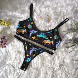 Cotton underwear set with print "Dinosaurs" | bra, bralette and panties| underwear with print