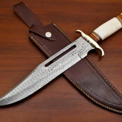 custom handmade damascus steel bowie hunting knife bone handle gift for him groomsmen gift wedding anniversary gift