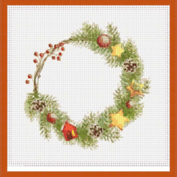 DIY pattern cross stitch. Beautiful Christmas wreath. Winter. Nice Holiday. Family Christmas. A gift for Mom.