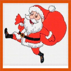 DIY pattern. Merry St Nicholas. Bag of gifts for Christmas. Family holiday. Cross-stitch. Embroidery with threads.