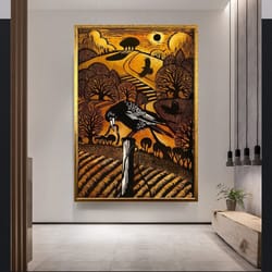 crow and tree , landscape wall art, colorful landscape canvas print, crow and landscape canvas wall decor, ready-to-hang