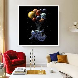 flying astronaut canvas wall art, astronaut flying with astronauts canvas print, nasa canvas print, modern home decorati