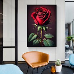 red rose wall decor, red rose canvas print, red rose close up wall print, flowers decor wall print, red rose wall art, r