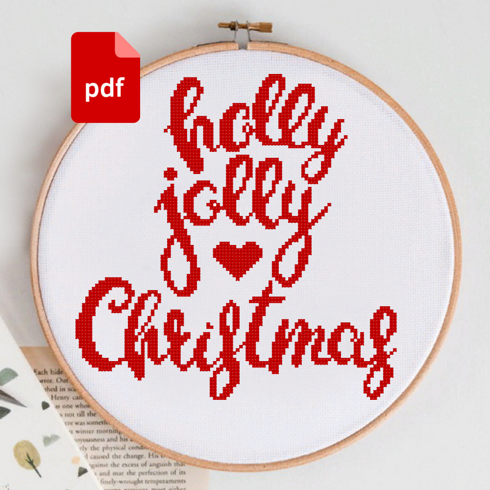 Holly Jolly Christmas Lettering Cross Stitch Pattern Pdf Instant Download Holly Christmas Cross Stitch Chart 0