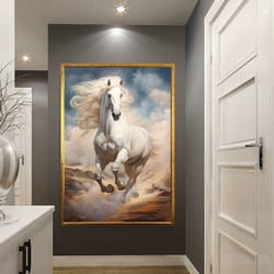 white horse canvas wall art,white horses canvas art print,big horse poster,animal canvas art,modern home decors,farmhous