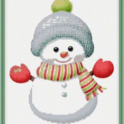 DIY pattern. Cross-stitch. New Year's snowman. Home decor. Painting with a cross. For self-manufacturing