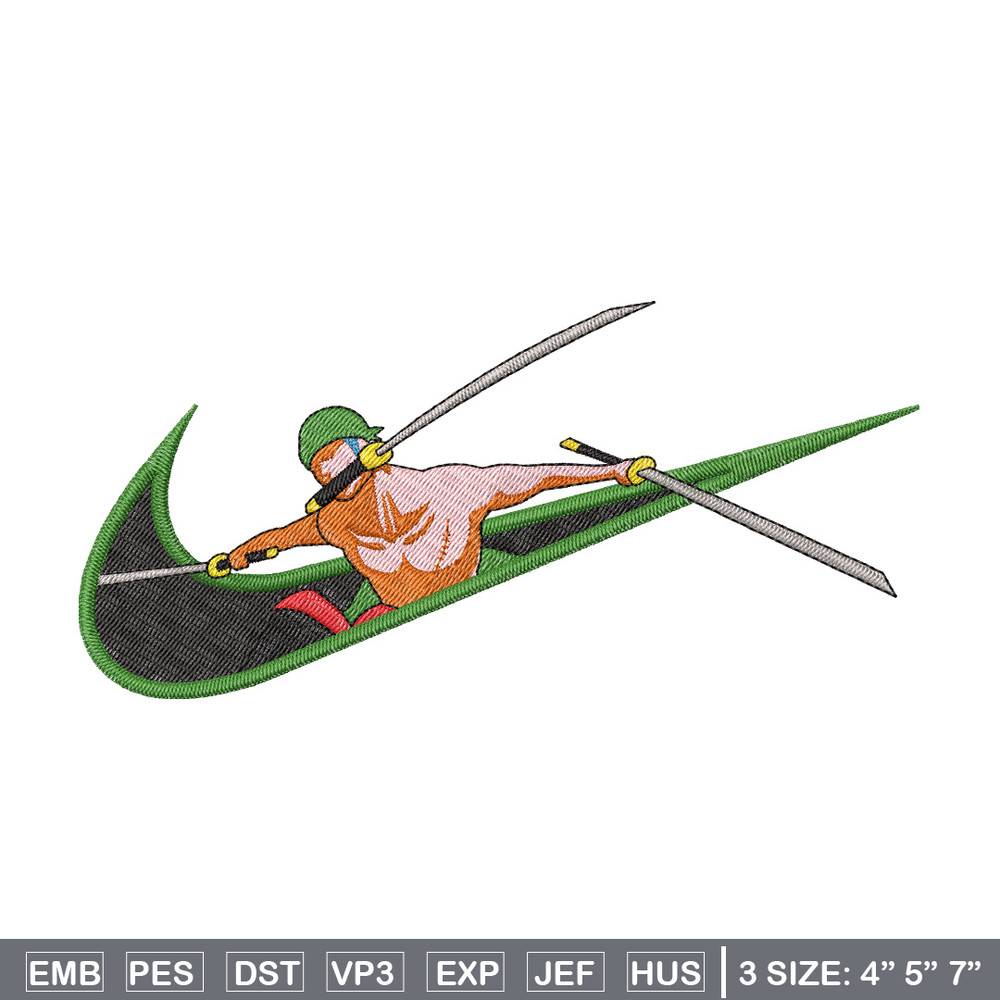 Zoro x nike embroidery design, One piece embroidery,Nike design, Embroidery shirt, Embroidery file, Digital download.jpg