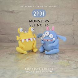 Monsters SET No. 10: PDF of 2 Cute Toys Sewing Patterns and DIY Tutorial - Instant Download - Digital Pattern.