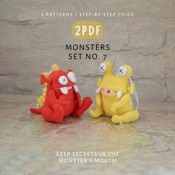 Monsters SET No. 7 PDF: Cute Toys Sewing Patterns and DIY Tutorial - Instant Download. Digital Pattern.