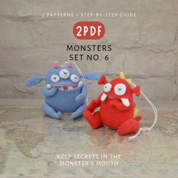Monsters SET No. 6 PDF. Cute Sewing Patterns and DIY Tutorial. Instantly Downloadable Digital Pattern.