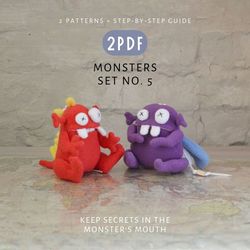 Monsters SET No. 5 PDF. Cute toys sewing patterns and DIY tutorial. Instant download. Digital pattern.