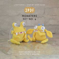 Monsters SET No. 4 - 2 PDF Cute Toys Sewing Patterns and DIY Tutorial Instant Download Digital Pattern.