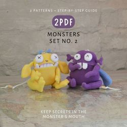Monsters SET No. 2 of 2 PDF. Cute Toys Sewing Patterns and DIY Tutorial. Instant Download. Digital Pattern.