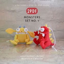 Monsters SET No. 1 of 2 PDF - Cute Toys Sewing Patterns and DIY Tutorial - Instant Download - Digital Pattern.