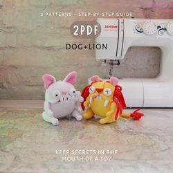 Dog and Lion: A Set of 2 PDFs. Cute Toys, Sewing Patterns, and DIY Tutorials. Digital Pattern.