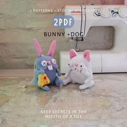 Bunny and Dog - A Set of 2 Cute Sewing Patterns and DIY Tutorials in PDF Format. Instant Download - Digital Patterns.