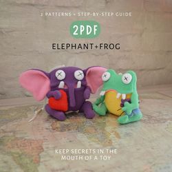 Elephant and Frog: A Set of 2 Cute Sewing Patterns and DIY Tutorials in PDF. Instant Download Digital Patterns.