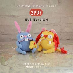 Bunny and Lion - Set of 2 PDFs: Cute Toys Sewing Patterns and DIY Tutorial - Instant Download - Digital Pattern.