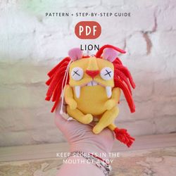 Lion. Cute toy sewing pattern PDF and easy DIY tutorial. Instant download. Digital pattern.