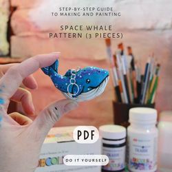 Space Whale - Textile Keyring Sewing Pattern PDF. Step by Step Guide to Making and Painting. Digital Pattern.
