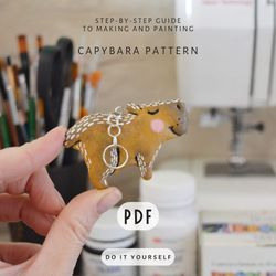 CAPYBARA. Textile keyring sewing pattern PDF. How to make and paint it step by step. Digital product.