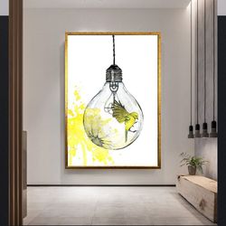 light bulb and bird canvas wall art, wall art, bird canvas print, bulb wall art, bird print, modern decor, ready-to-hang
