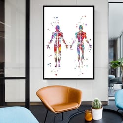 skeleton canvas wall art, office decor, medical student graduation gift, nurse office wall art, human body anatomy art,