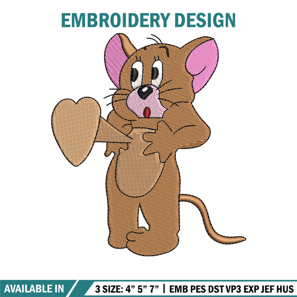 Jerry heart embroidery design, Cartoon embroidery, Embroidery file, Embroidery shirt, Emb design, Digital download.jpg