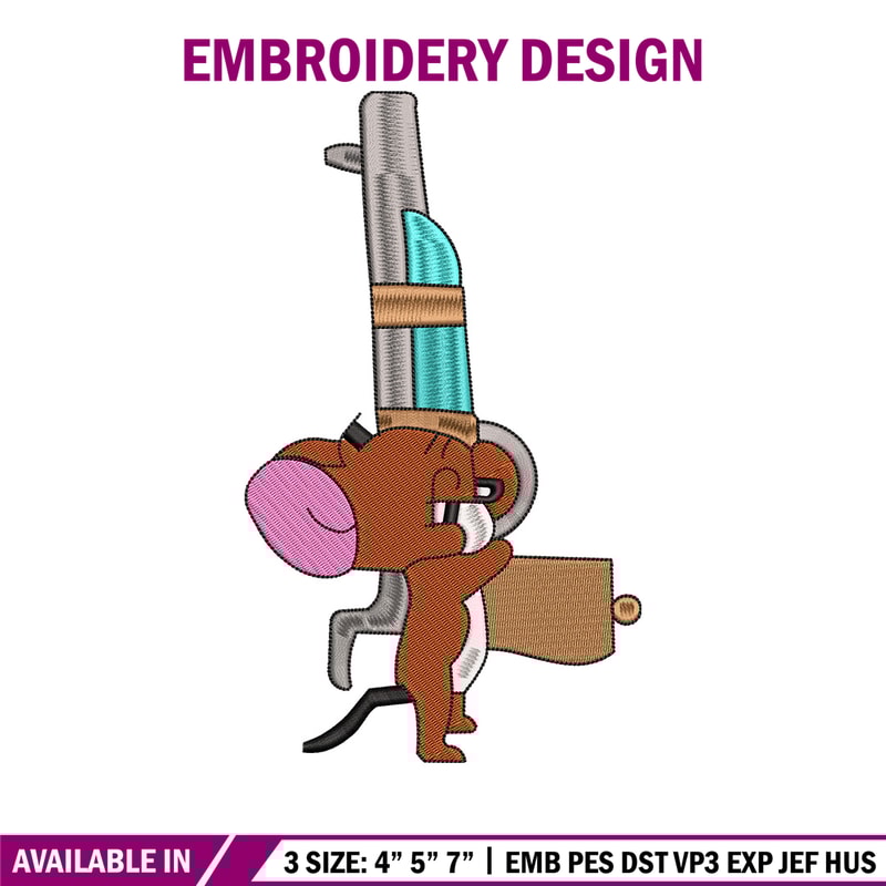 Jerry gun embroidery design, Cartoon embroidery, Embroidery file, Embroidery shirt, Emb design, Digital download.jpg
